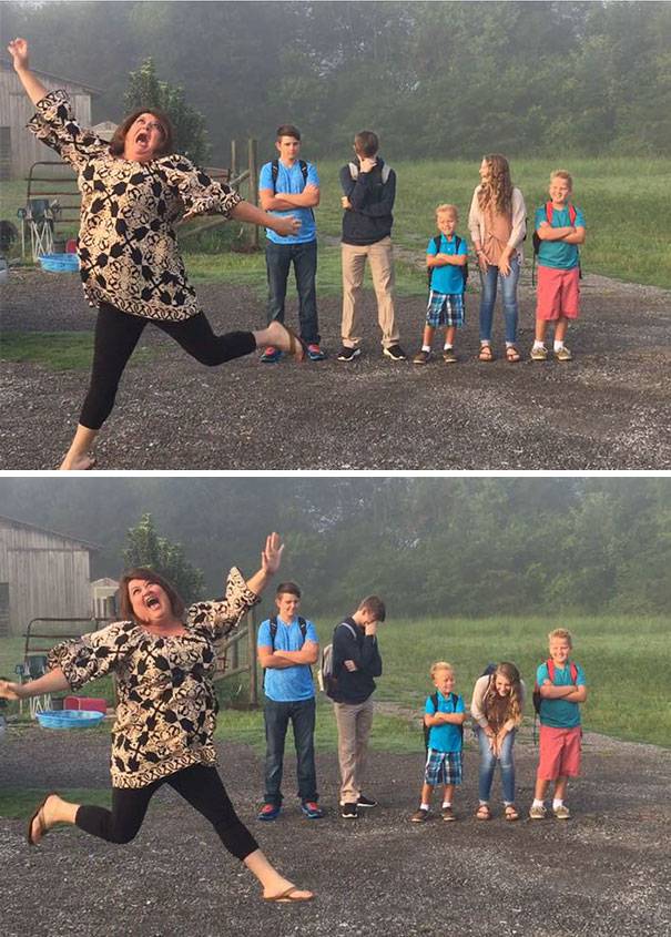 genitori felici per il primo giorno di scuola