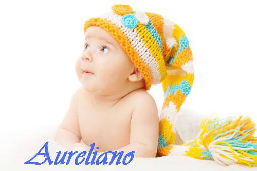 Aureliano Newborn hat baby portrait in woolen cap over white background