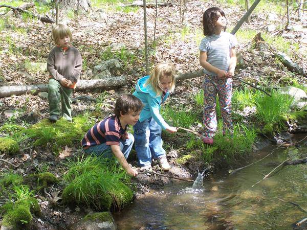 bambini giocano nel bosco