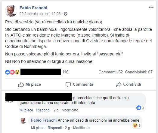 medico no vax bambino facebook esperimento