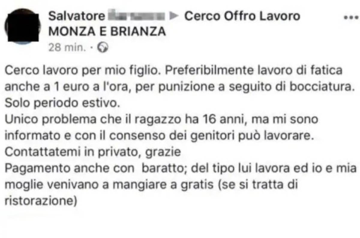genitore cerca lavoro per il figlio