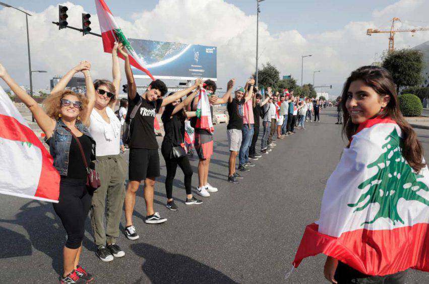 proteste libano catena umana