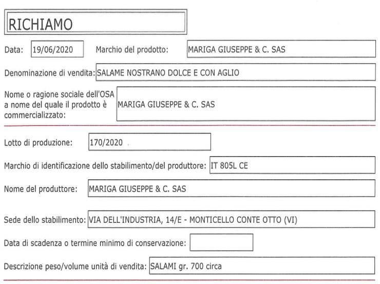 Richiamo salame