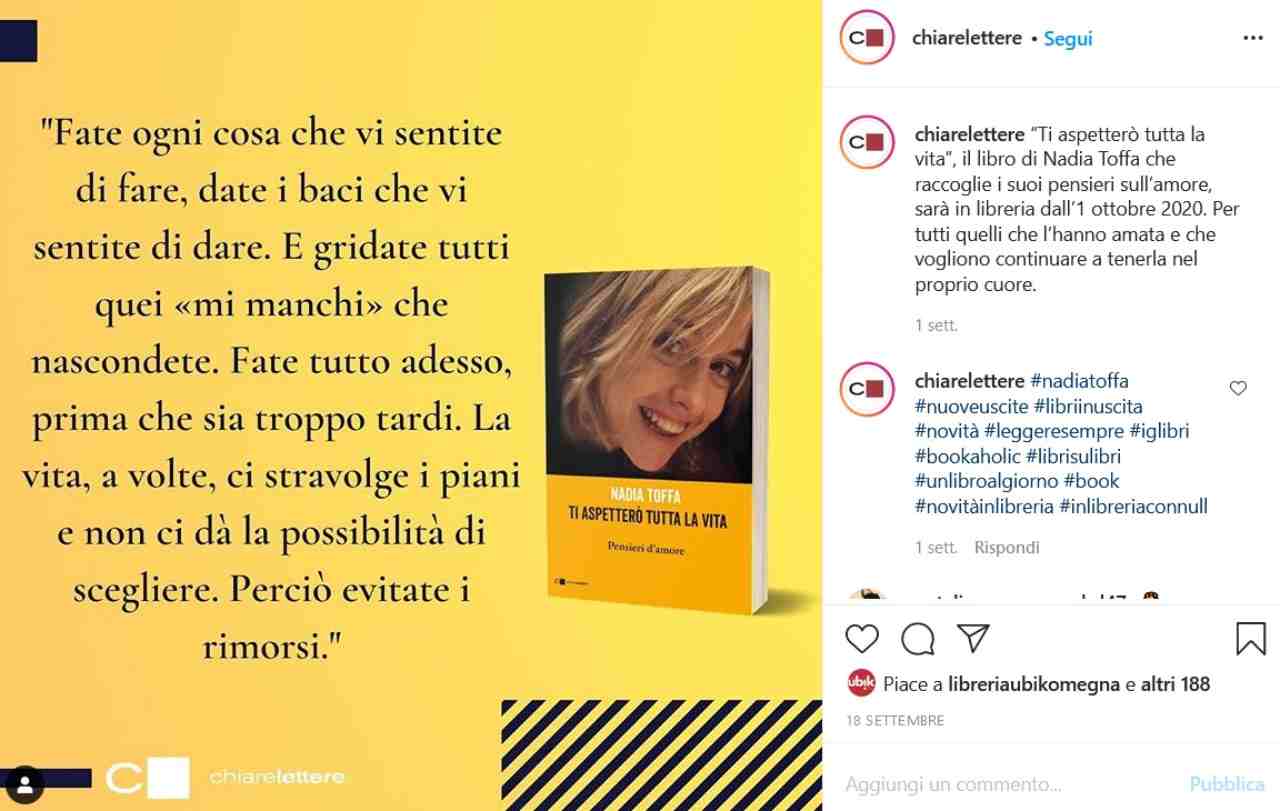 Libro Nadia Toffa (fonte Instagram @chiarelettere)