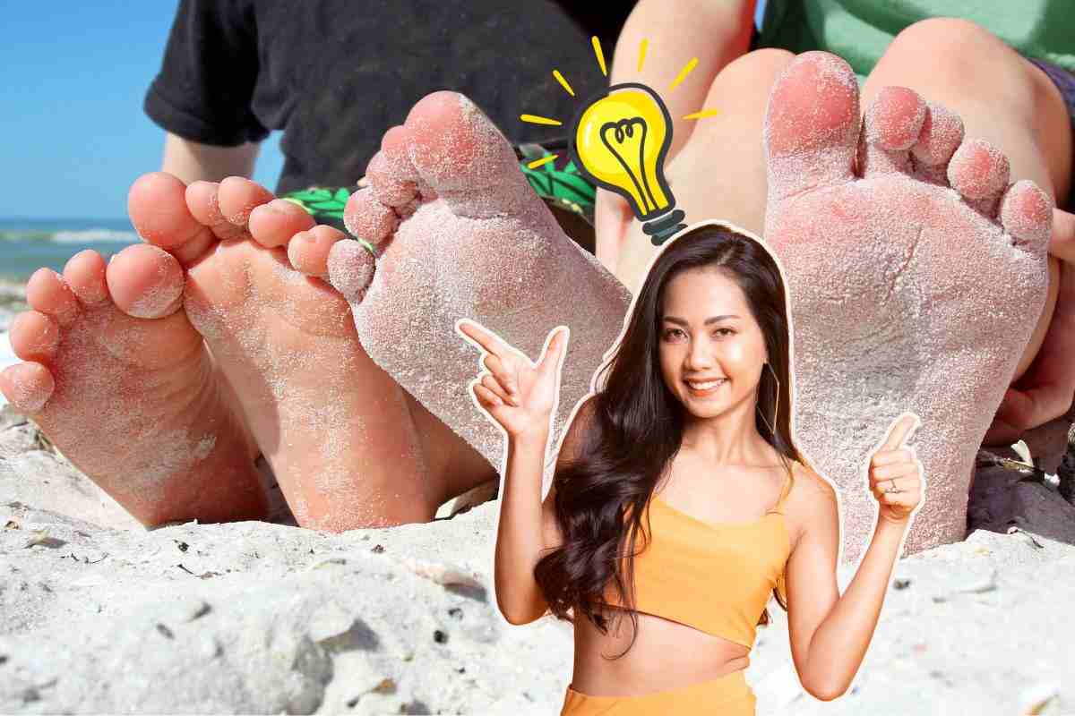come eliminare sabbia piedi