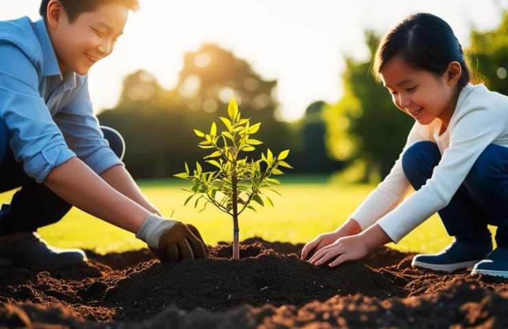 Bambini piantano un albero